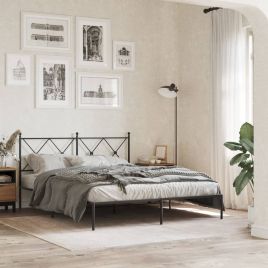 Metal Bedframe with Headboard Black 160x200cm