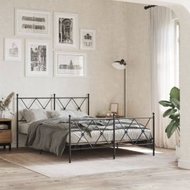 Metal Bedframe with Footboard Black 140x190cm