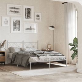 Metal Bedframe with Headboard White 135x190cm