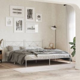 Metal Bedframe with Headboard White 183x213cm