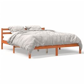 Bed Frame Wax Brown 200x200 cm Solid Wood Pine