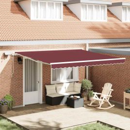 OLWICK Manual Retractable Awning with LED Burgundy 400x300 cm