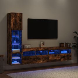 4 Piece TV Wall Units with LED Smoked Oak Engineered Wood
