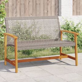 Garden Bench Grey 112 cm Poly Rattan and Acacia Wood