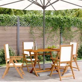 Reclining Garden Chairs 4 pcs Cream White Fabric and Solid Wood