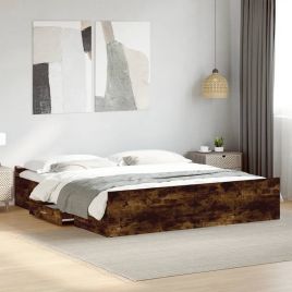 Bedframe with Drawers Smoked Oak 200x200cm