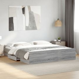 Bedframe with Drawers Grey Sonoma 180x200cm Super King