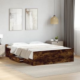 Bedframe with Drawers Smoked Oak 135x190cm Double