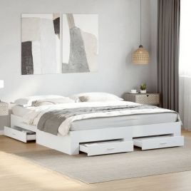 Bedframe with Drawers White 200x200cm