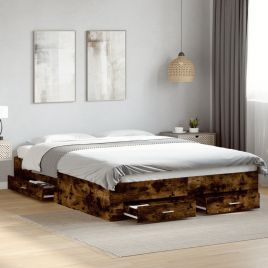 Bedframe with Drawers Smoked Oak 140x200cm