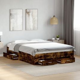 Bedframe with Drawers Smoked Oak 140x190cm