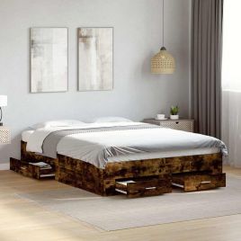 Bedframe with Drawers Smoked Oak 135x190cm Double