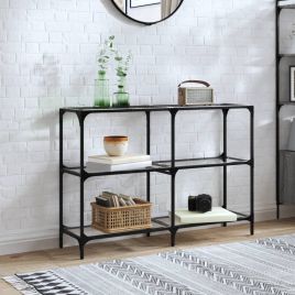 Console Table with Transparent Glass Top 118.5x30x81 cm Steel