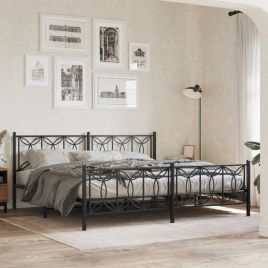 Metal Bedframe with Footboard Black 193x203cm
