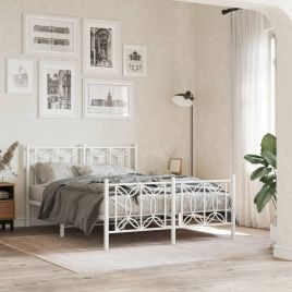 Metal Bedframe with Footboard White 140x200cm