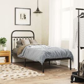 Metal Bedframe with Headboard Black 75x190cm