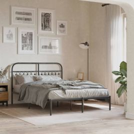 Metal Bedframe with Headboard Black 140x200cm