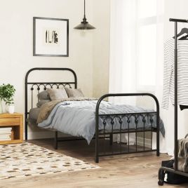 Metal Bedframe with Footboard Black 75x190cm
