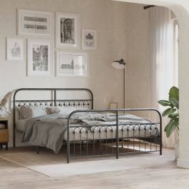 Metal Bedframe with Footboard Black 150x200cm