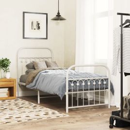 Metal Bedframe with Footboard White 75x190cm