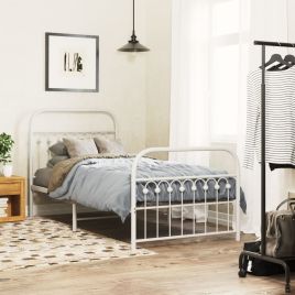 Metal Bedframe with Footboard White 90x200cm
