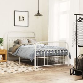 Metal Bedframe with Footboard White 107x203cm