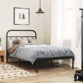Metal Bedframe with Headboard Black 100x190cm