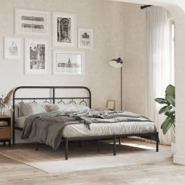Metal Bedframe with Headboard Black 140x190cm