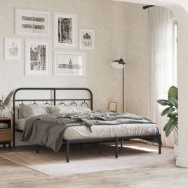 Metal Bedframe with Headboard Black 140x200cm