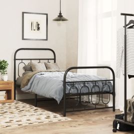 Metal Bedframe with Footboard Black 90x200cm
