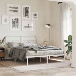 Metal Bedframe with Headboard White 135x190cm