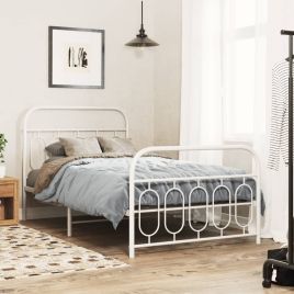 Metal Bedframe with Footboard White 100x200cm