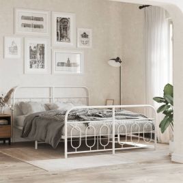 Metal Bedframe with Footboard White 135x190cm