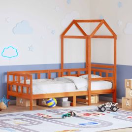 Daybed with Roof Wax Brown 90x200cm Solid Wood