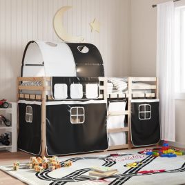 Bunkbed White and Black 90x200cm Solid Wood Pine