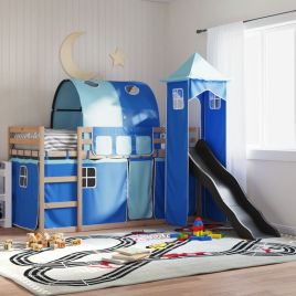 Bunkbed with Slide and Curtains Blue 80x200cm