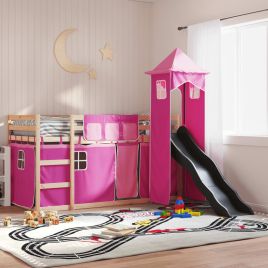 Bunkbed with Slide and Curtains Pink 80x200cm