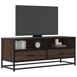 TV Cabinet Brown Oak 100x34.5x40 cm Engineered Wood and Metal
