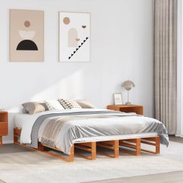 Bedframe Wax Brown 150x200cm King Size Solid Wood Pine