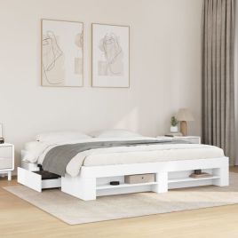 Bedframe White 200x200cm Engineered Wood