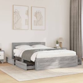 Bedframe with Headboard Grey Sonoma 140x200cm