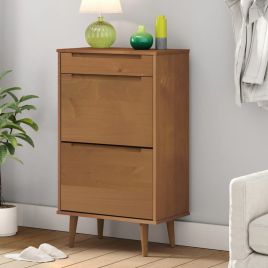 Shoe Cabinet MOLDE Brown 59.5x35x103 cm Solid Wood Pine