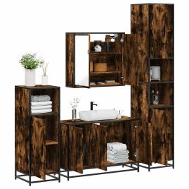 4 Piece Bathroom Furniture Set Smoked Oak Engineered Wood