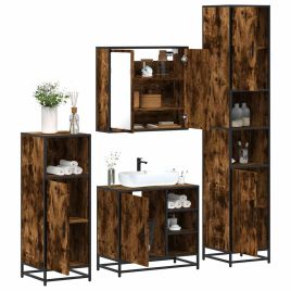 4 Piece Bathroom Furniture Set Smoked Oak Engineered Wood