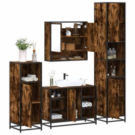 4 Piece Bathroom Furniture Set Smoked Oak Engineered Wood