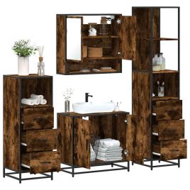 4 Piece Bathroom Furniture Set Smoked Oak Engineered Wood