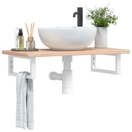 Basin Shelf Wall Mounted Steel and Solid Wood Oak