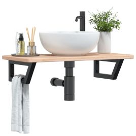 Basin Shelf Wall Mounted Steel and Solid Wood Oak