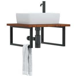 Basin Shelf Wall Mounted Steel and Solid Wood Oak
