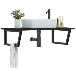Basin Shelf Wall Mounted Steel and Solid Wood Oak